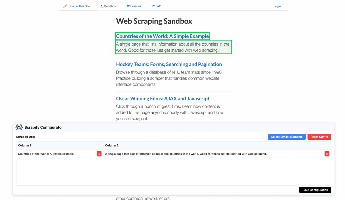 Scrapethissite